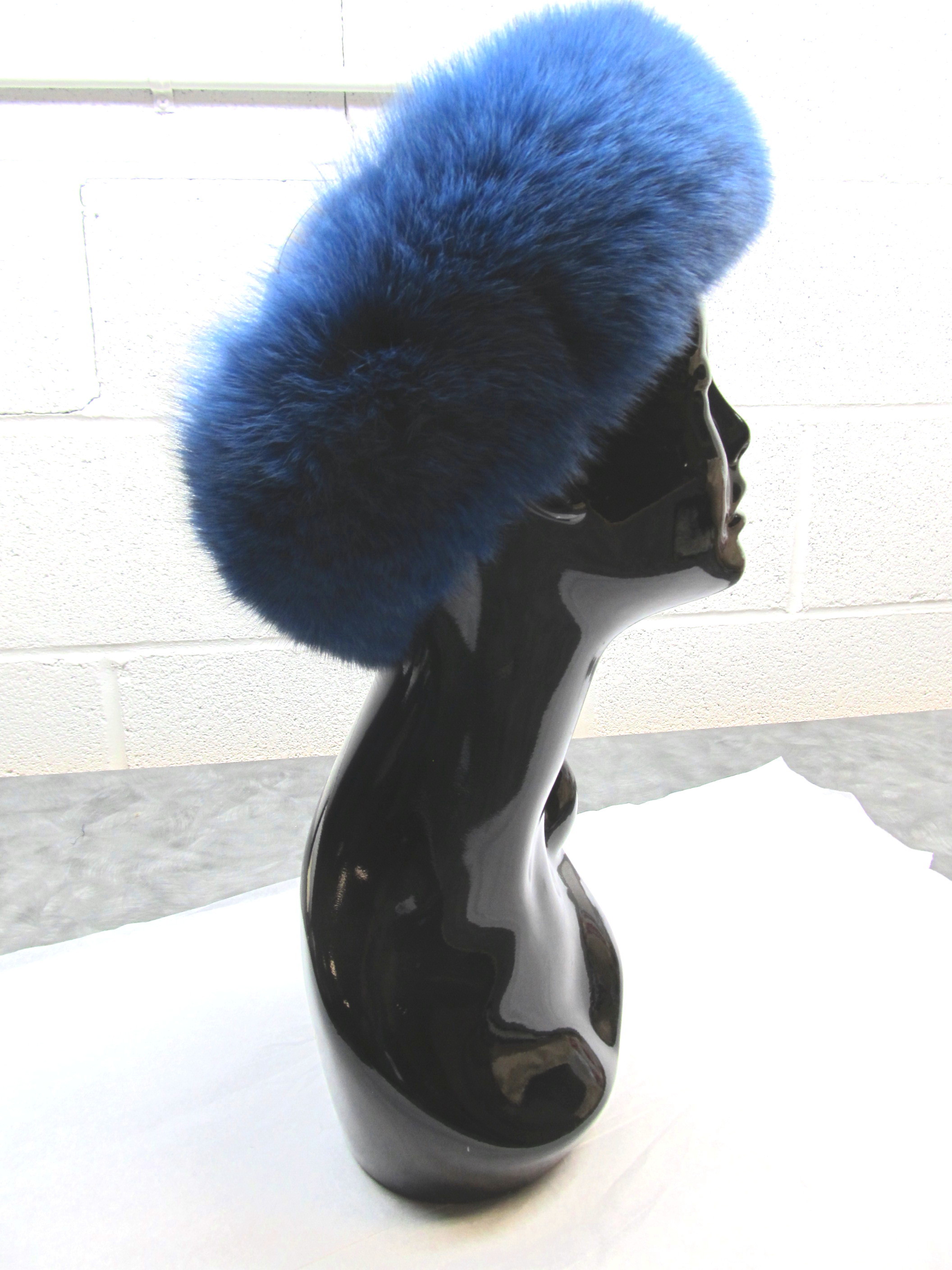 Denim Blue Dyed Fox Headband