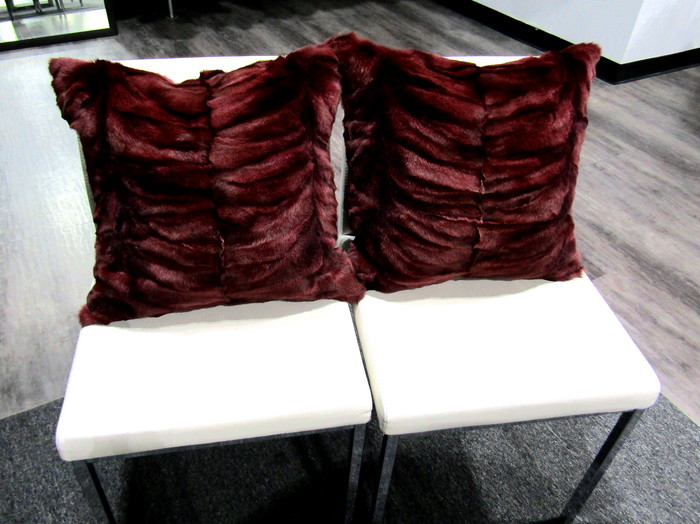 New Pair of Burgundy Dyed Fox Section Pillows