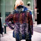 New Multi-Colored Dyed Feathered Silver Fox 3/4 Coat (size: Med)