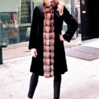 New Black Dyed Sheared Mink 7/8 Coat Reversible to Taffeta w/ Russian Sable Trim (size: 6)