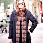 New Black Dyed Sheared Mink 7/8 Coat Reversible to Taffeta w/ Russian Sable Trim (size: 6)